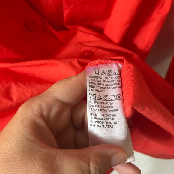 D&Co Orange Blouse Womens Large Button Front Collared 3/4 Sleeves Top - Picture 3 of 4